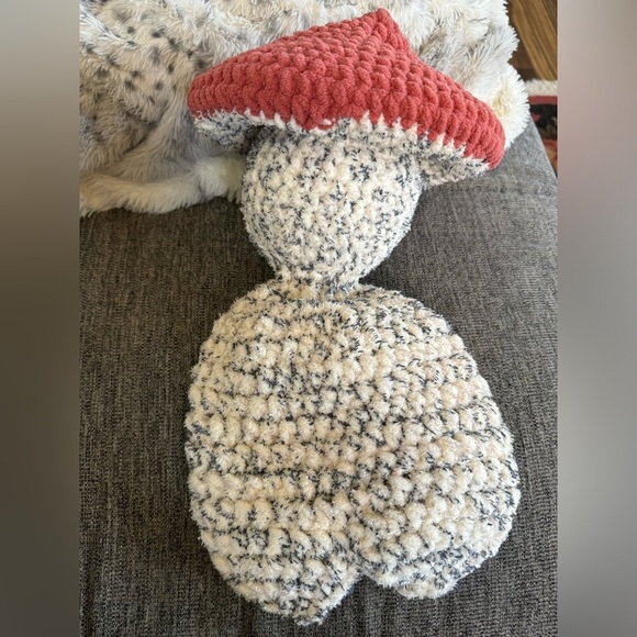 Red & gray toadstool crocheted snuggle buddy - Picture 2 of 2